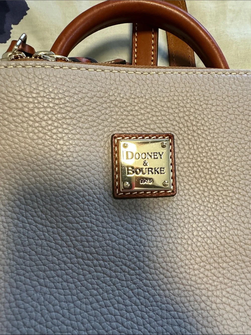 Dooney & Bourke Taupe Pebble Leather Backpack with Brown Trim